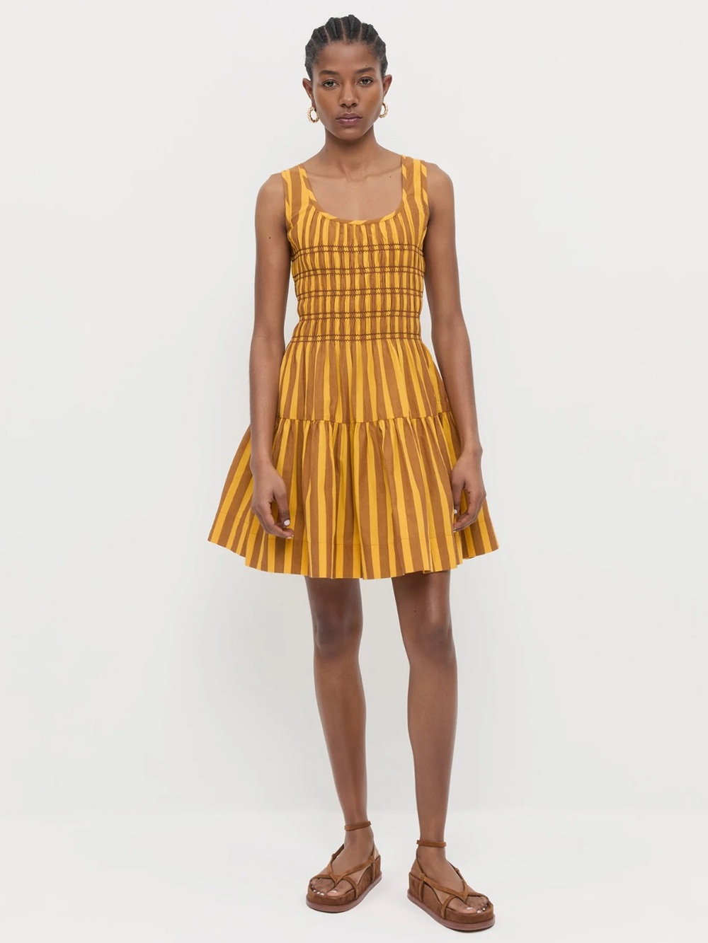 LOEFFLER RANDALL Melody dress  Brown and Butter Gingham Stripe Size Small